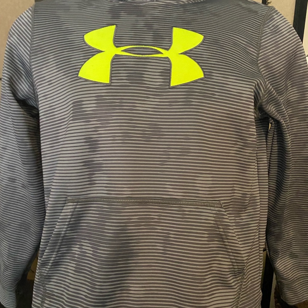LG Gray Striped Hoodie with Neon Yellow Logo